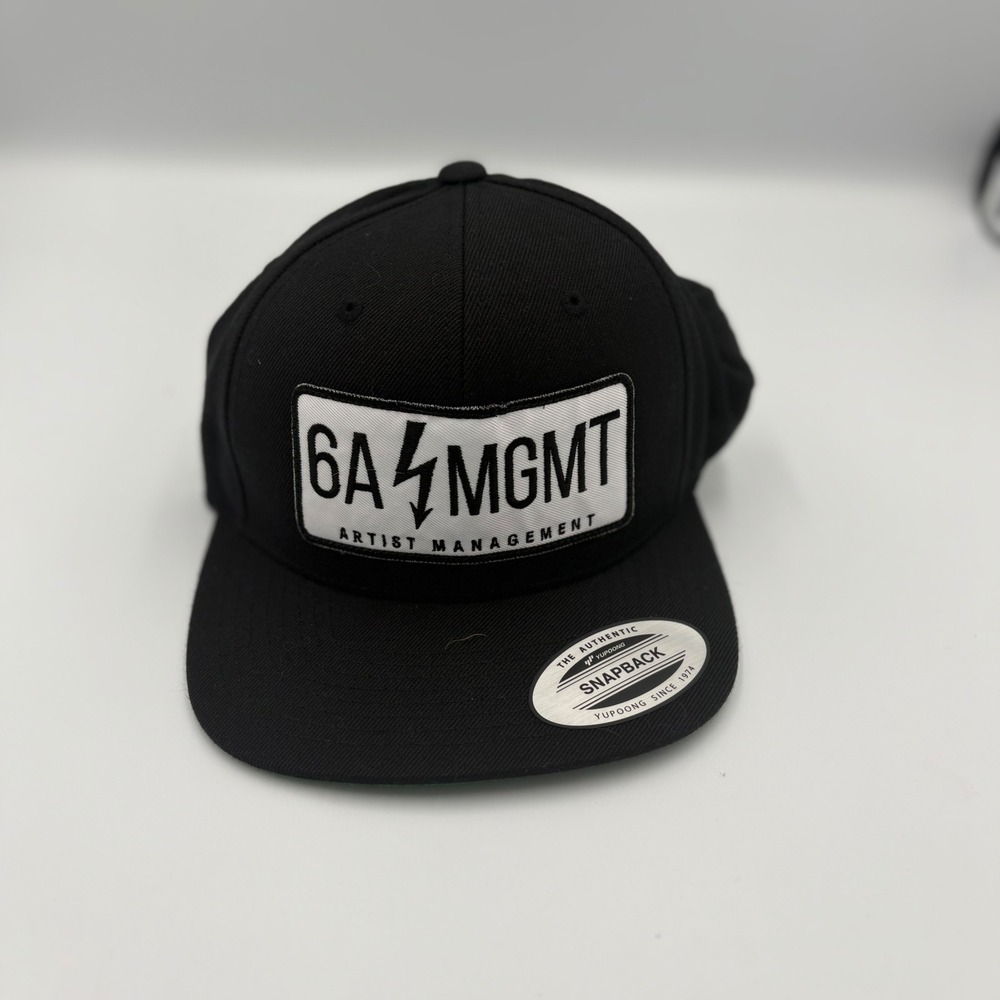 Yupoong Snapback Hat Unisex OSFM Black 6A MGMT Artist Management Flat Brim Cap